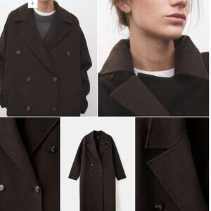 Mango Handmade oversized wool coat in brown, size M